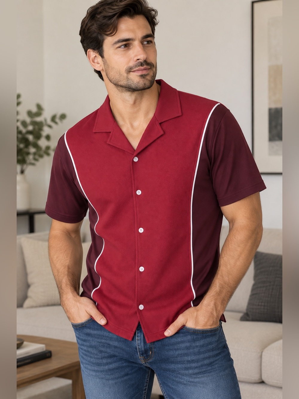 Murano Liquid Luxury Men’s Slim Fit Colorblock Short Sleeve Shirt Size Medium